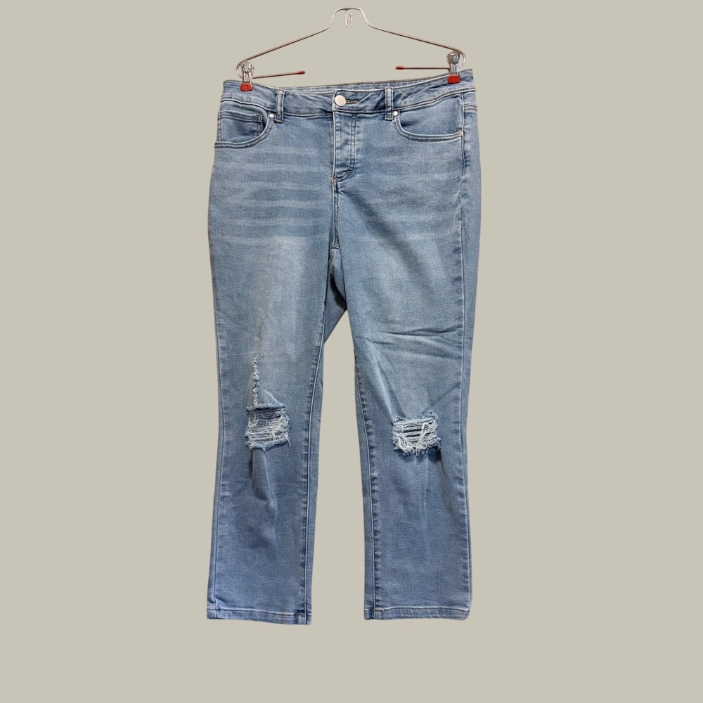 A Beautiful Soul Jeans Womens 12 Blue Distressed Straight Leg High Rise Stretch